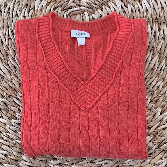 LOFT Cable Rabbit Hair V-Neck Sweater - Picture 8 of 11